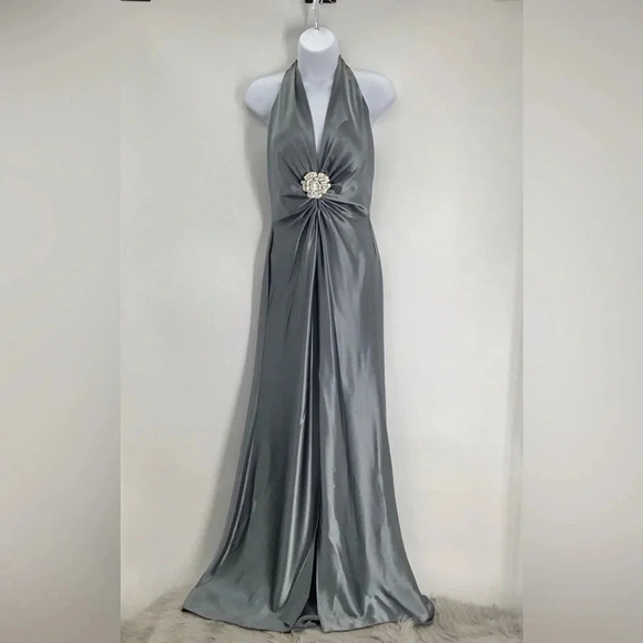 Nicole Batki Women’s Halter Style Evening Dress Satin Formal Gown Wedding Size S